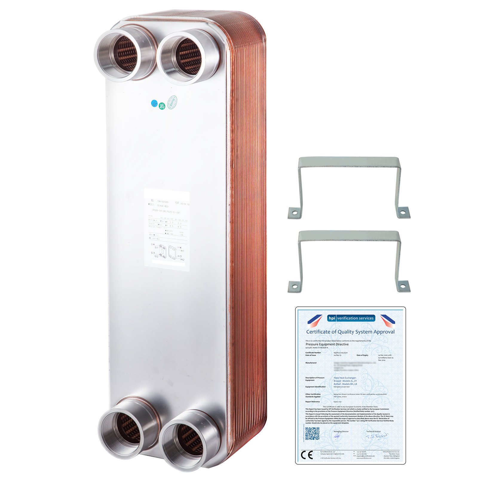 VEVOR 24"X7.5" Brazed Plate Heat Exchanger 40 Plate Heat Exchanger for Heating