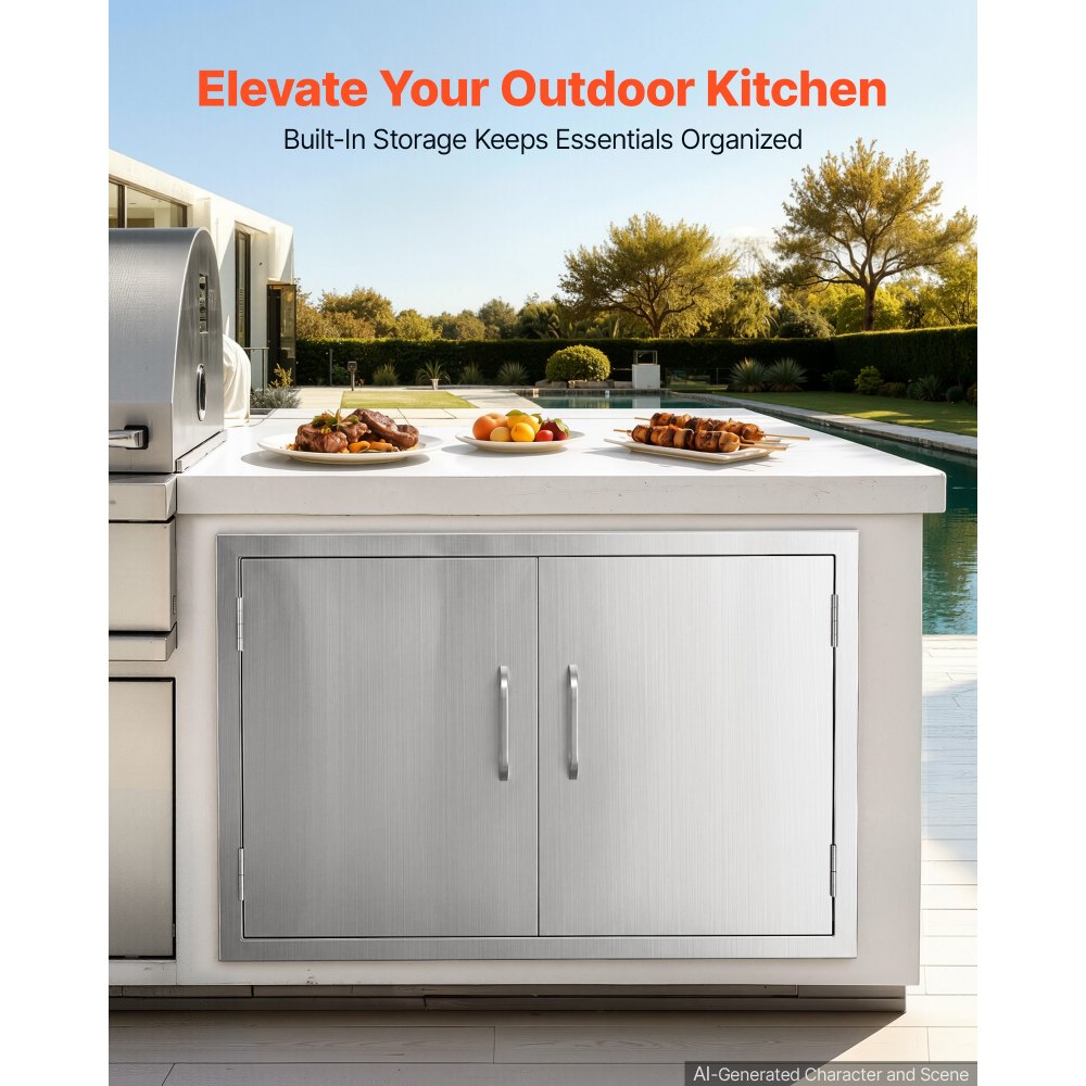 VEVOR Outdoor Kitchen Cabinet, 76 x 52 x 52 cm (WxHxD), 3-Tier Shelves, for BBQ Island Storage, Patio Bars and Grill Station, with Handle, Built-In BBQ Island Drawers Organize Cookware Accessories