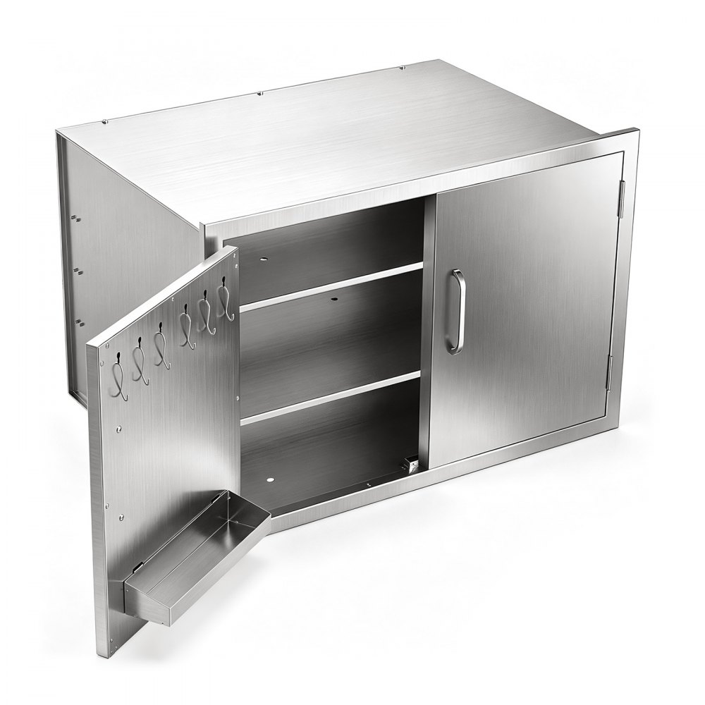 VEVOR Outdoor Kitchen Cabinet, 76 x 52 x 52 cm (WxHxD), 3-Tier Shelves, for BBQ Island Storage, Patio Bars and Grill Station, with Handle, Built-In BBQ Island Drawers Organize Cookware Accessories