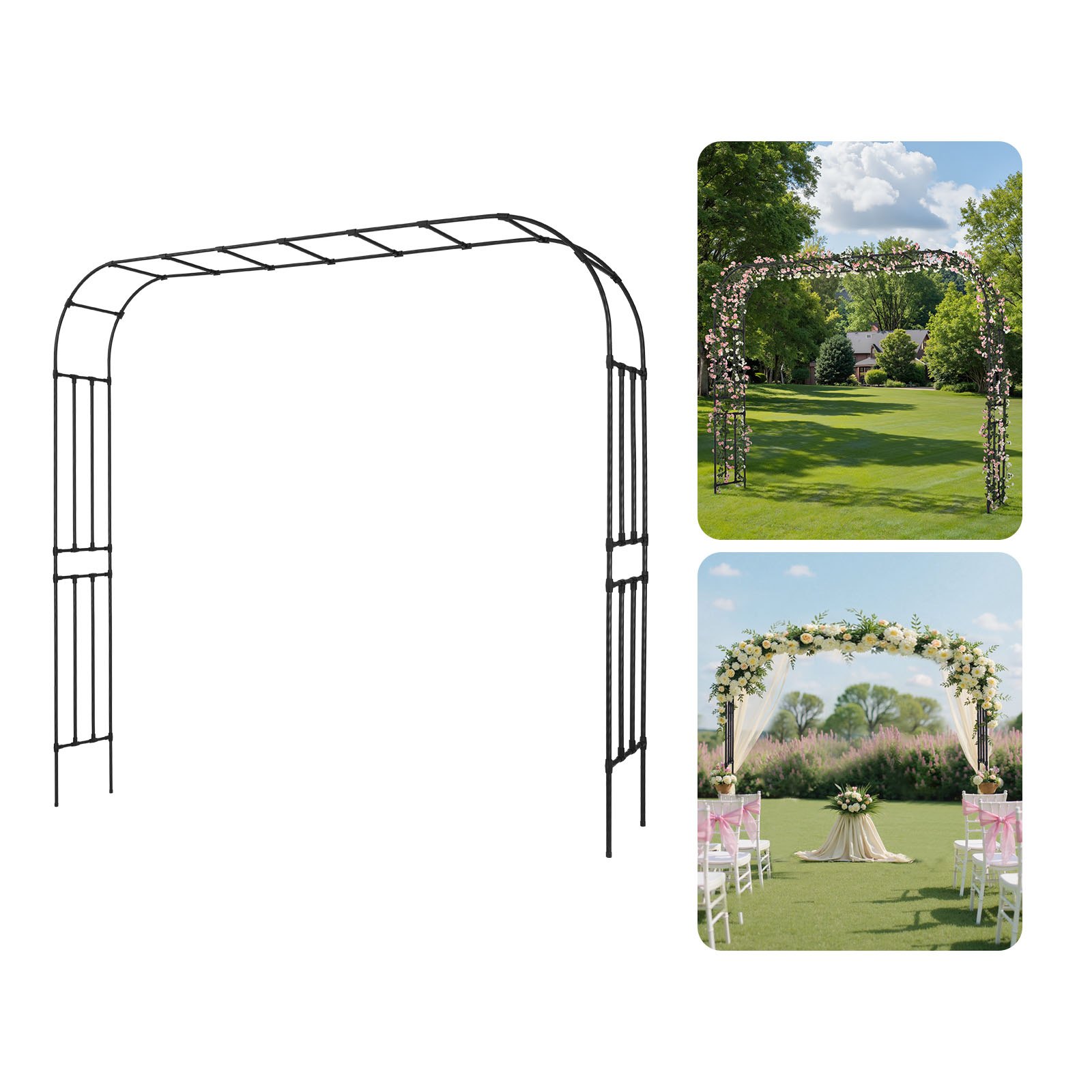 VEVOR Garden Arbor, 2.4 (H) x  3.2 (W) x 0.4 (D) m Metal Archway, Sturdy Outdoor Trellis Arch with Stakes, Easy to Assemble, Pergola Arbor for Plant Climbing Yard Lawn Wedding Party Decoration