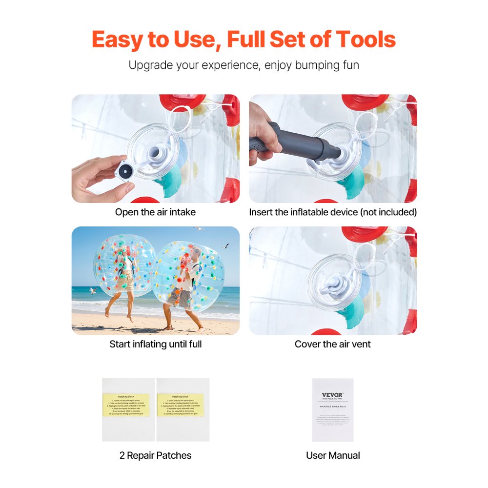 VEVOR Inflatable Bumper Balls 1-Pack, 5FT/1.5M Body Sumo Zorb Ball, 0.8mm Thick PVC Human Hamster Bubble Knocker for Outdoor Sports Team Gaming Play, Bopper Toy for Garden Yard Park, Multicolor