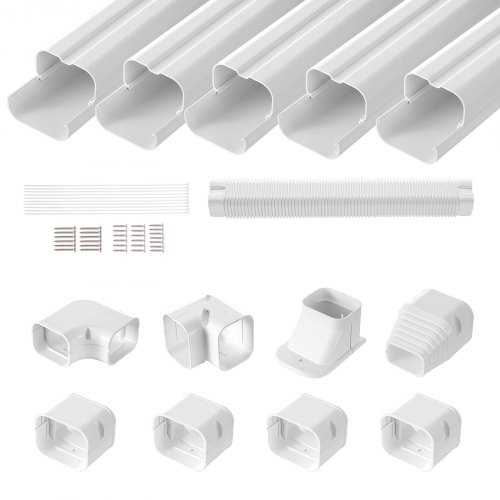 VEVOR Mini Split Line Set Cover 76.2mm W 3110mm L, PVC Decorative Pipe Line Cover For Air Conditioner with 5 Straight Ducts & Full Components Easy to Install, Paintable for Heat Pumps, White