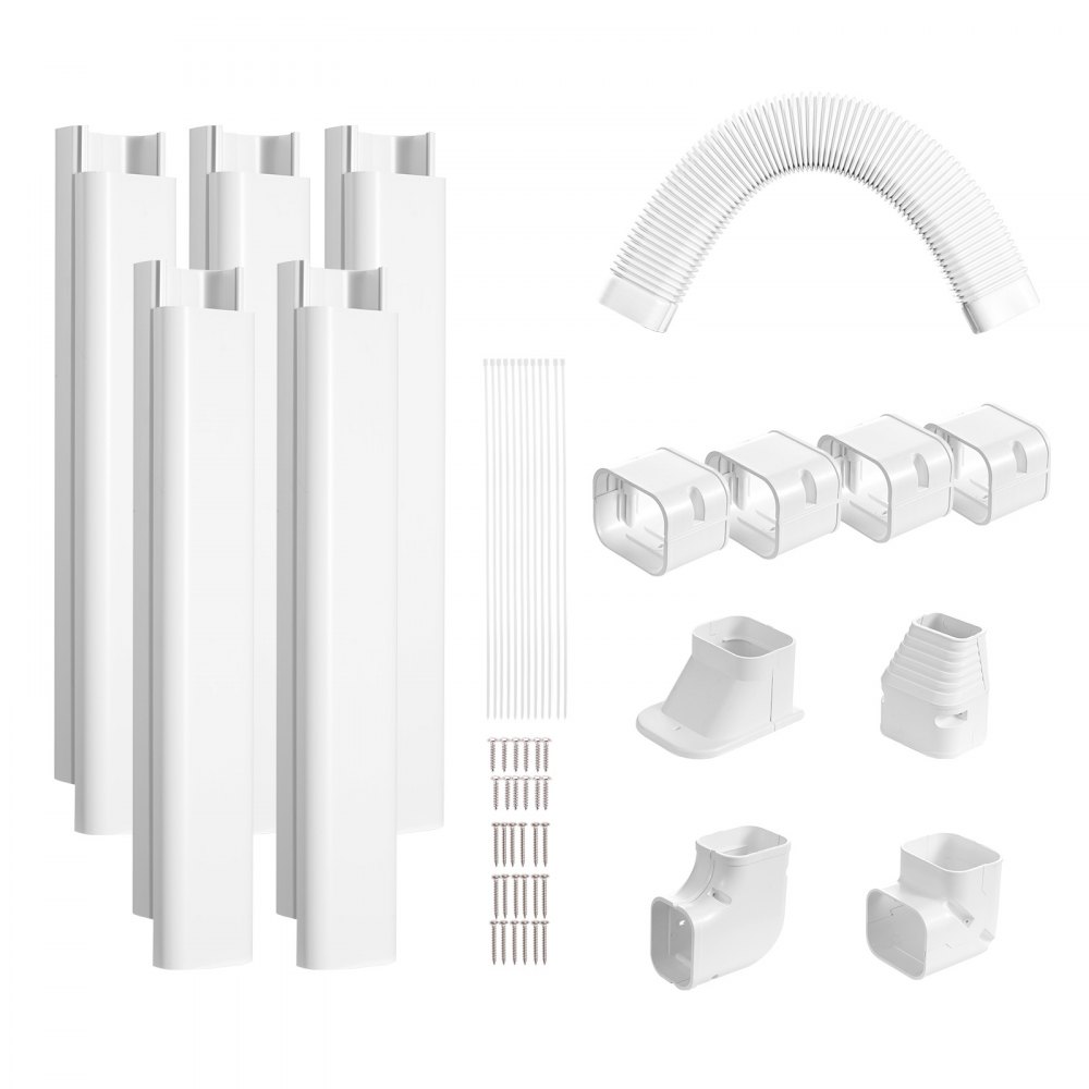 VEVOR Mini Split Line Set Cover 76.2mm W 3110mm L, PVC Decorative Pipe Line Cover For Air Conditioner with 5 Straight Ducts & Full Components Easy to Install, Paintable for Heat Pumps, White