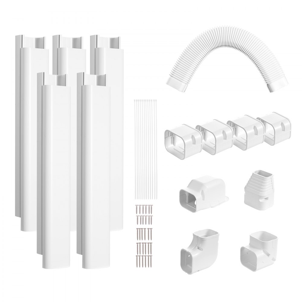 VEVOR Mini Split Line Set Cover 76.2mm W 3110mm L, PVC Decorative Pipe Line Cover For Air Conditioner with 5 Straight Ducts & Full Components Easy to Install, Paintable for Heat Pumps, White