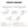 product dimensions and parts of the VEVOR mini split line set cover detailed with measurements.