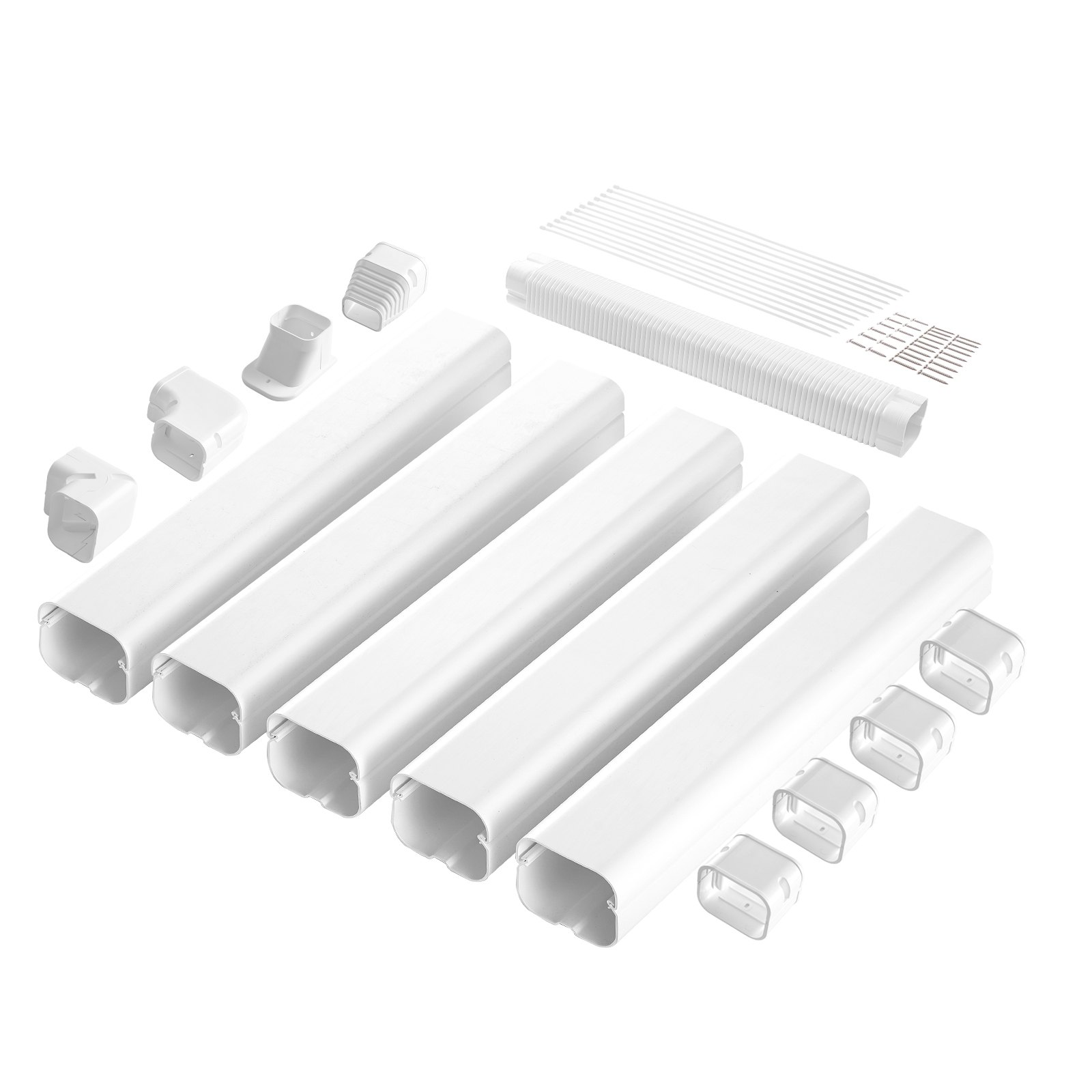 VEVOR Mini Split Line Set Cover 76.2mm W 3110mm L, PVC Decorative Pipe Line Cover For Air Conditioner with 5 Straight Ducts & Full Components Easy to Install, Paintable for Heat Pumps, White