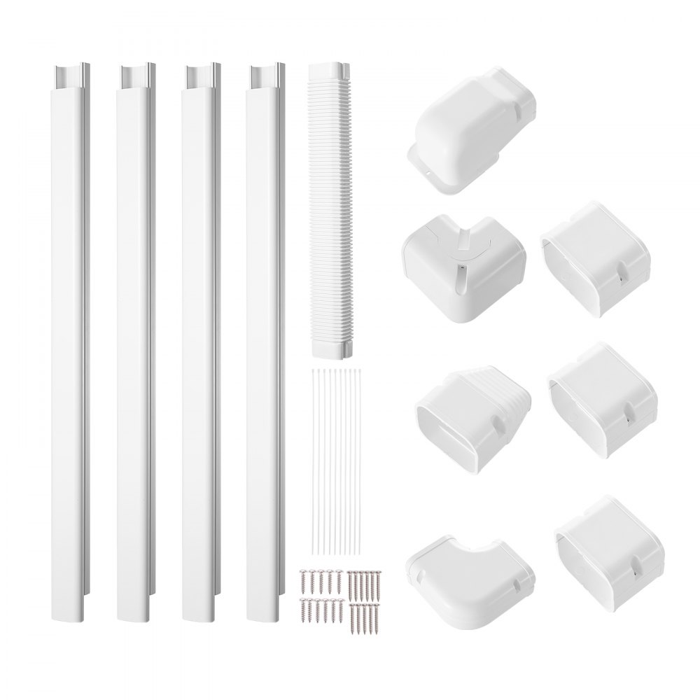 VEVOR Mini Split Line Set Cover 76.2mm W 4830mm L, PVC Decorative Pipe Line Cover For Air Conditioner with 4 Straight Ducts & Full Components Easy to Install, Paintable for Heat Pumps, White