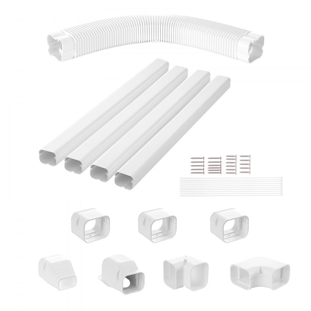 VEVOR Mini Split Line Set Cover 76.2mm W 4830mm L, PVC Decorative Pipe Line Cover For Air Conditioner with 4 Straight Ducts & Full Components Easy to Install, Paintable for Heat Pumps, White