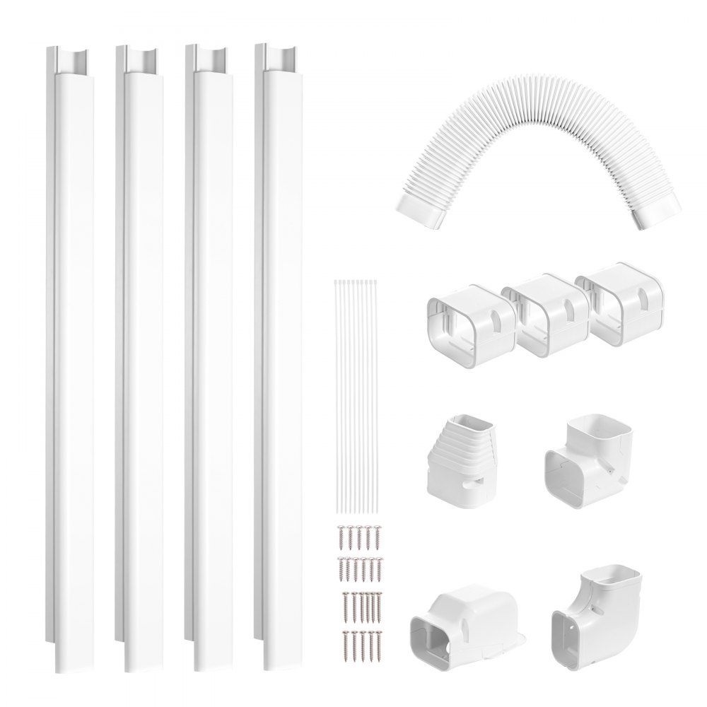 VEVOR Mini Split Line Set Cover 76.2mm W 4830mm L, PVC Decorative Pipe Line Cover For Air Conditioner with 4 Straight Ducts & Full Components Easy to Install, Paintable for Heat Pumps, White