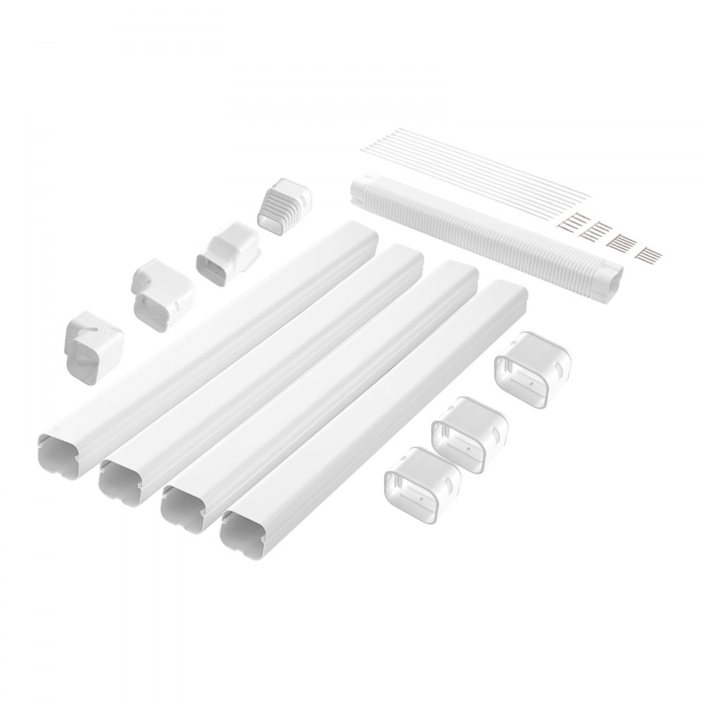 VEVOR Mini Split Line Set Cover 76.2mm W 4830mm L, PVC Decorative Pipe Line Cover For Air Conditioner with 4 Straight Ducts & Full Components Easy to Install, Paintable for Heat Pumps, White
