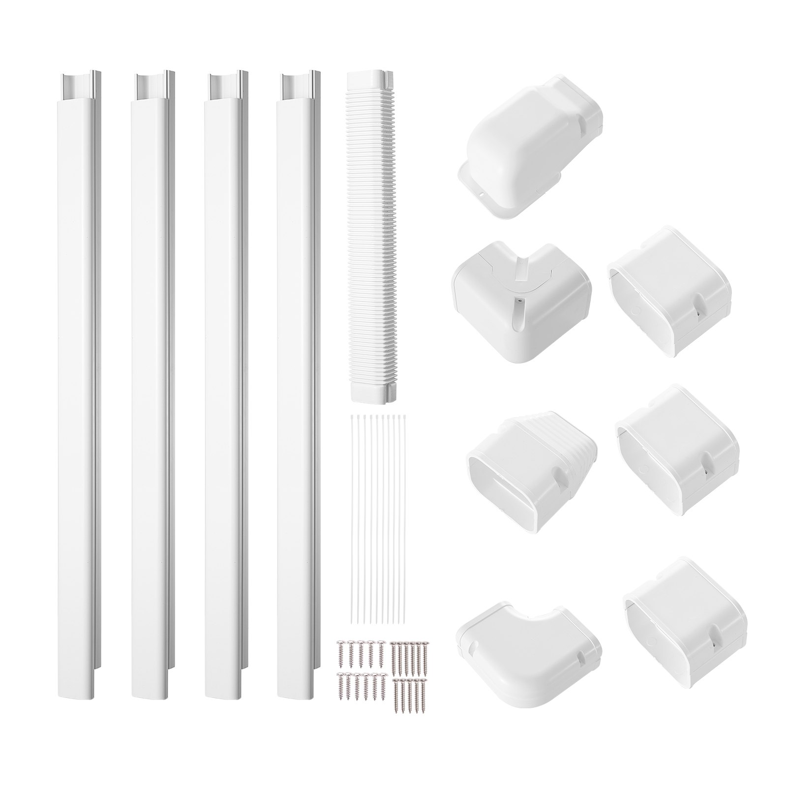 VEVOR Mini Split Line Set Cover 76.2mm W 4830mm L, PVC Decorative Pipe Line Cover For Air Conditioner with 4 Straight Ducts & Full Components Easy to Install, Paintable for Heat Pumps, White