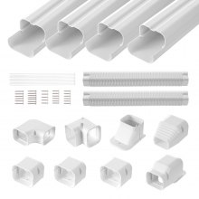 VEVOR Mini Split Line Set Kåpa 76,2 mm B 5350 mm L, PVC dekorativa rörledningsskydd för luftkonditionering med 4 raka kanaler & fullständiga komponenter Enkel att installera, målningsbar för värmepumpar, vit