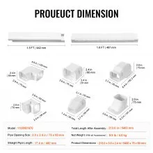 VEVOR Mini Split Line Set Cover 3-inch W 17.7Ft L, PVC Decorative Pipe Line Cover For Air Conditioner with 10 Straight Ducts & Full Components Easy to Install, Paintable for Heat Pumps, White