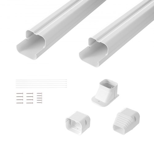 VEVOR Mini Split Line Set Cover 3-inch W 7.4Ft L, PVC Decorative Pipe Line Cover For Air Conditioner with 2 Straight Ducts & Full Components Easy to Install, Paintable for Heat Pumps, White