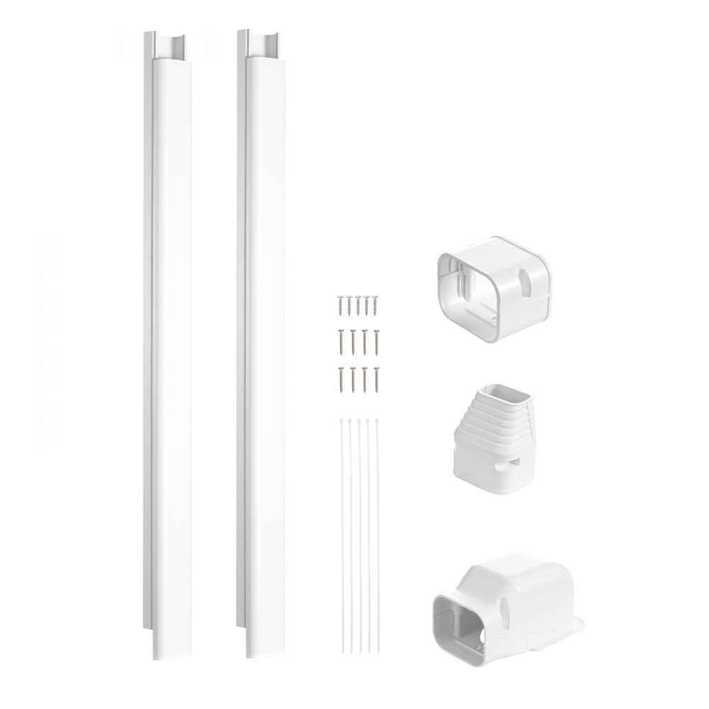 VEVOR Mini Split Line Set Cover 76.2mm W 2270mm L, PVC Decorative Pipe Line Cover For Air Conditioner with 2 Straight Ducts & Full Components Easy to Install, Paintable for Heat Pumps, White