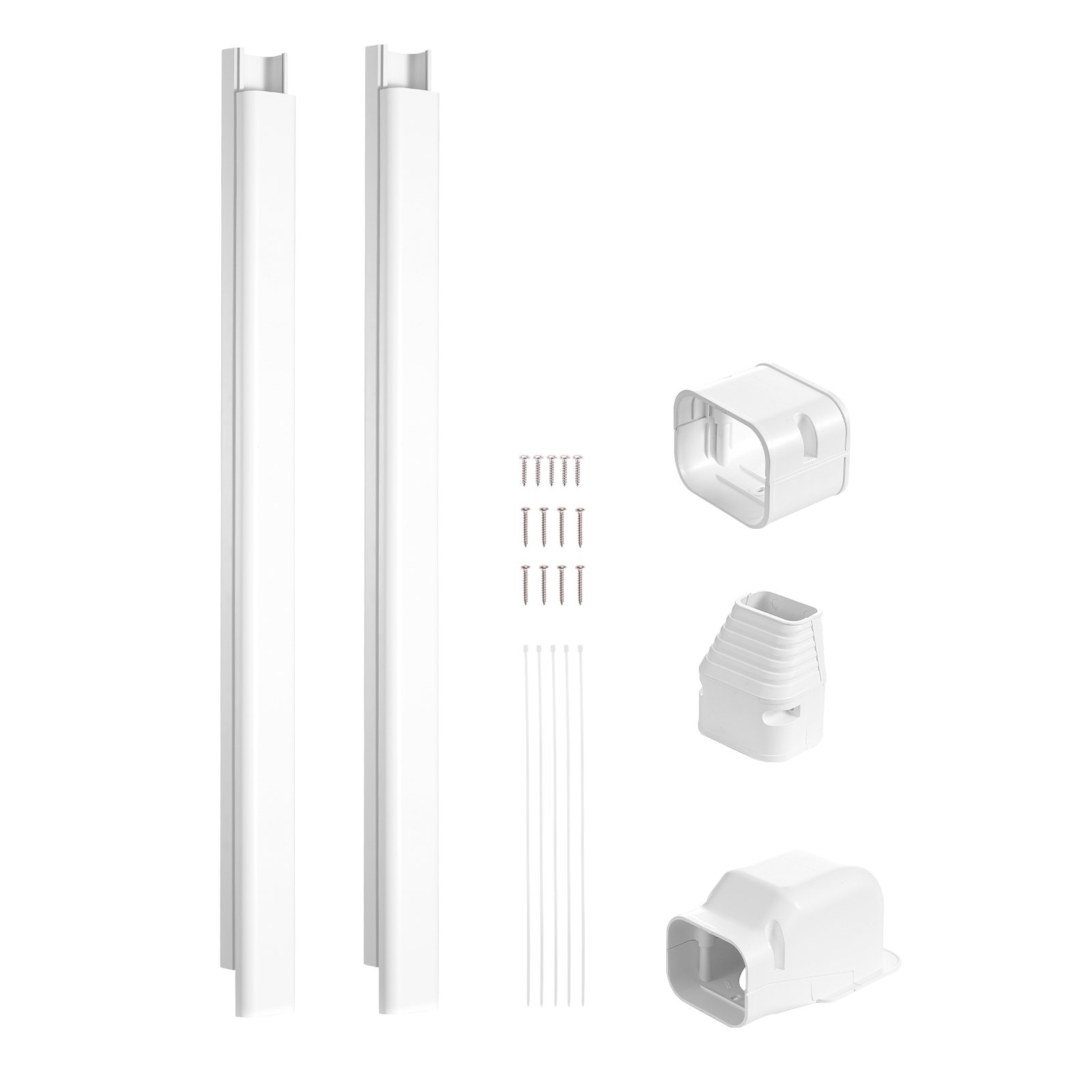 VEVOR Mini Split Line Set Cover 76.2mm W 2270mm L, PVC Decorative Pipe Line Cover For Air Conditioner with 2 Straight Ducts & Full Components Easy to Install, Paintable for Heat Pumps, White