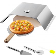 VEVOR pizzasütőkészlet, rozsdamentes acél grillsütő pizzasütő, pizzakészítő készlet a legtöbb 22"-os faszén grillhez, pizzasütő grillkészlet pizzakamrával, 13" kerek pizzakő, 10 x 11,8 hüvelykes pizzahéj