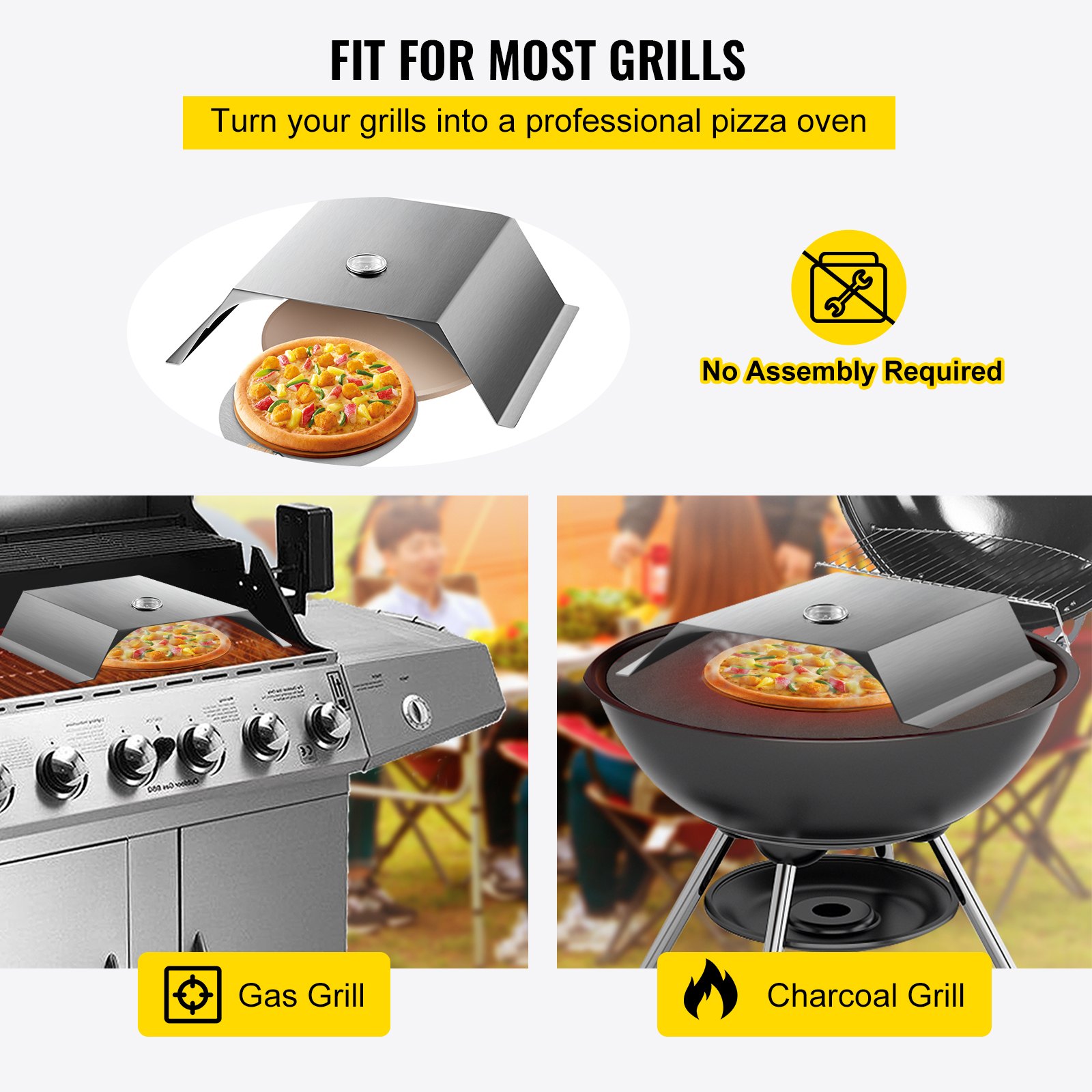 VEVOR Pizza Oven Kit, Stainless Steel Grill Pizza Oven, Pizza Maker Kit for Most 22" Charcoal Grilll, Grill Pizza Oven Kit Including Pizza Chamber, 13" Round Pizza Stone, 10 x 11.8 inch Pizza Peel