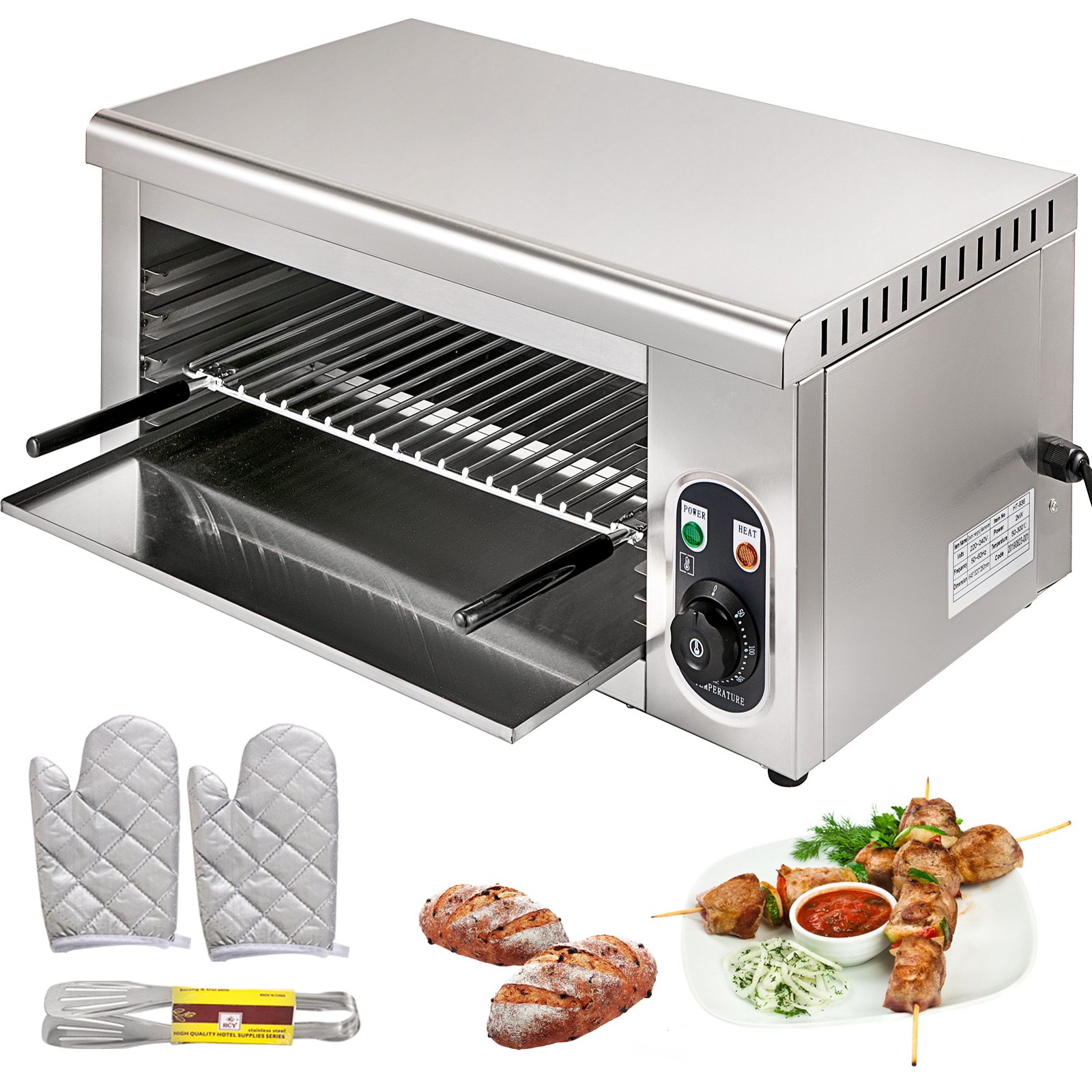 VEVOR Salamander Broiler Adjustable Grid Salamander Oven Wall Mounted Salamander Grill 2000W Electric Cheese Melter Stainless Steel Raclette Grill 50-300℃ Infrared Broiler for Home Commercial Use