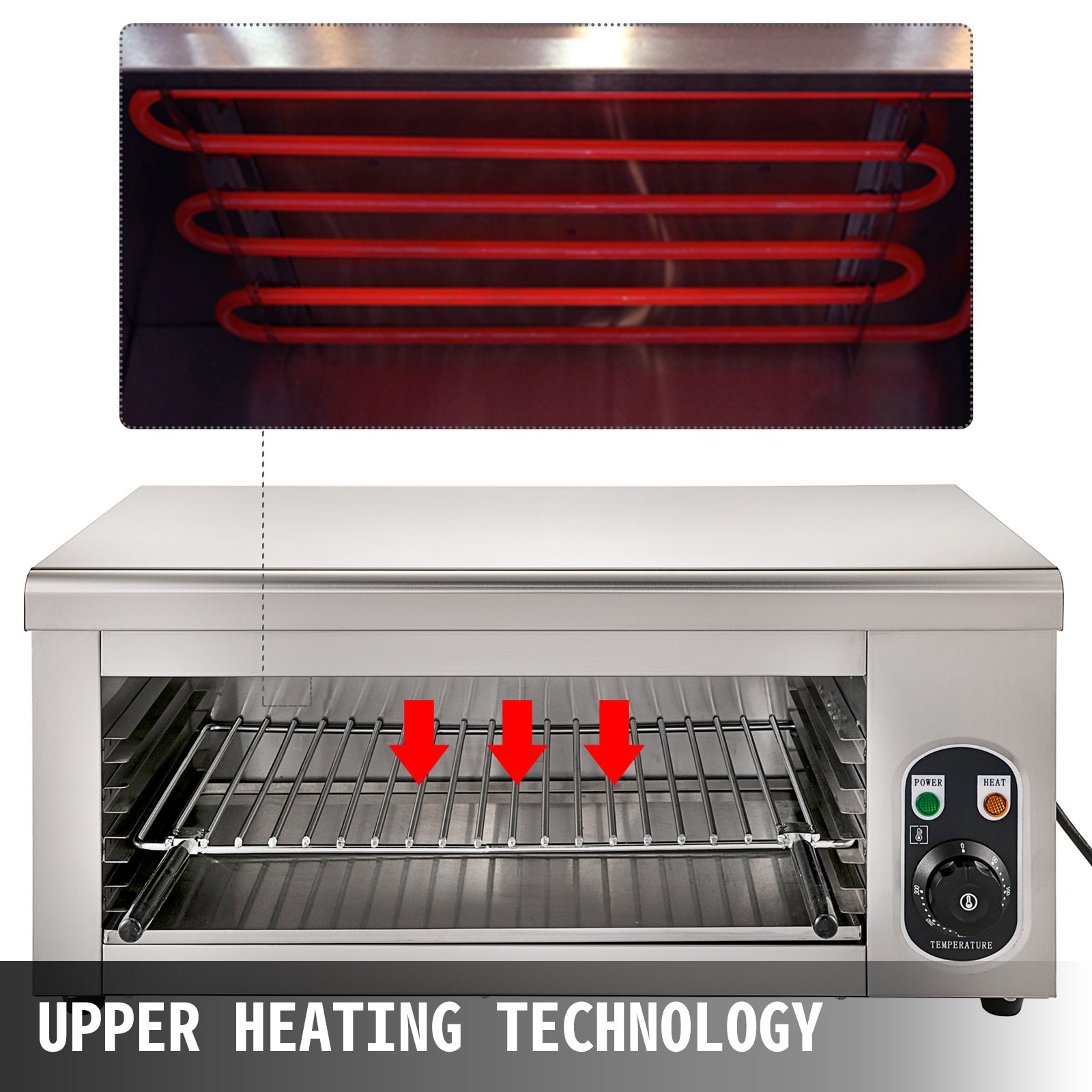 VEVOR Salamander Broiler Adjustable Grid Salamander Oven Wall Mounted Salamander Grill 2000W Electric Cheese Melter Stainless Steel Raclette Grill 50-300℃ Infrared Broiler for Home Commercial Use