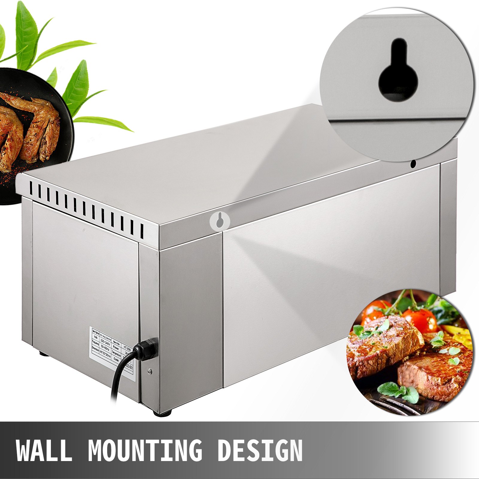 VEVOR Salamander Broiler Adjustable Grid Salamander Oven Wall Mounted Salamander Grill 2000W Electric Cheese Melter Stainless Steel Raclette Grill 50-300℃ Infrared Broiler for Home Commercial Use