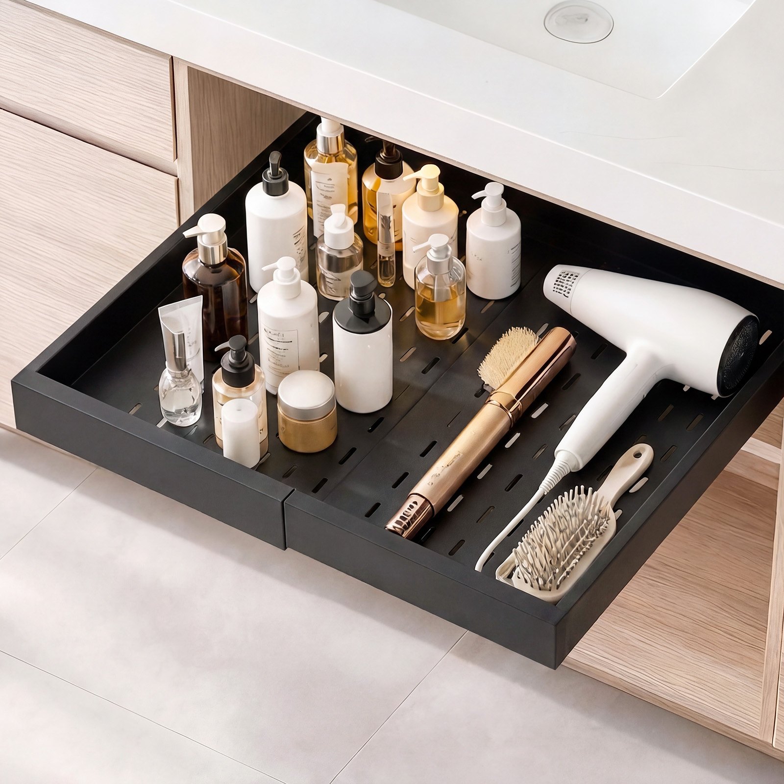VEVOR Pull Out Cabinet Organizer, 2 Pack Expandable Width (12.2"-18.9"), 20.47" Deep Pull Out Drawers for Cabinets, Sliding Drawer for Kitchen Pantry Cabinet Organizer with Nano Adhesive Strips, Black