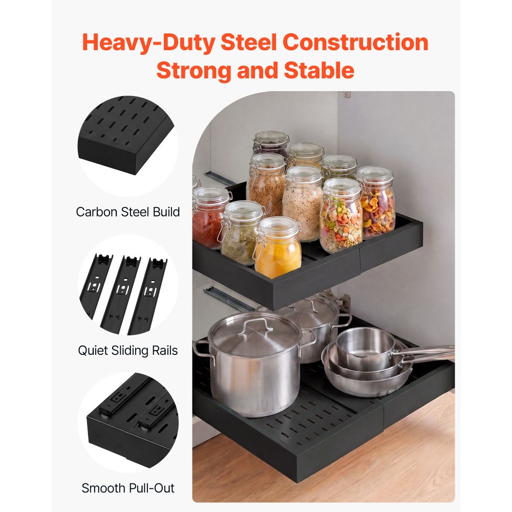 VEVOR Pull Out Cabinet Organizer, 4 Pack Expandable Width (12.2"-18.9"), 20.47" Deep Pull Out Drawers for Cabinets, Sliding Drawer for Kitchen Pantry Cabinet Organizer with Nano Adhesive Strips, Black