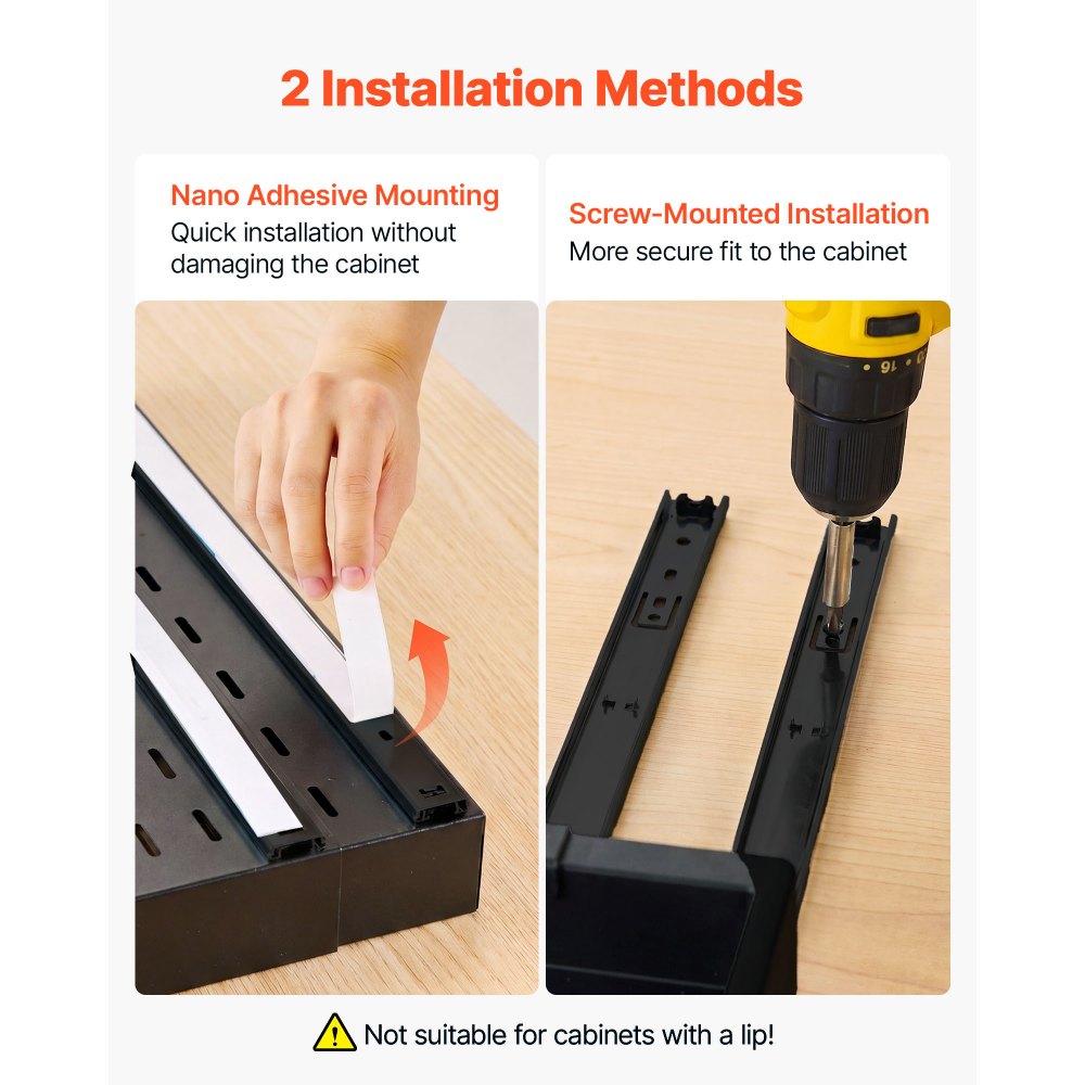 VEVOR Pull Out Cabinet Organizer, 4 Pack Expandable Width (12.2"-18.9"), 20.47" Deep Pull Out Drawers for Cabinets, Sliding Drawer for Kitchen Pantry Cabinet Organizer with Nano Adhesive Strips, Black