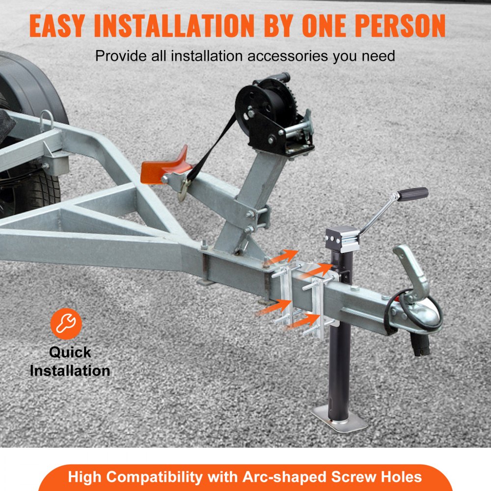 VEVOR Trailer Jack, Trailer Tongue Jack Fix Mount Bolt-on 2500 lb Weight Capacity, Trailer Jack Stand with Handle for lifting RV Trailer, Horse Trailer, Utility Trailer, Yacht Trailer