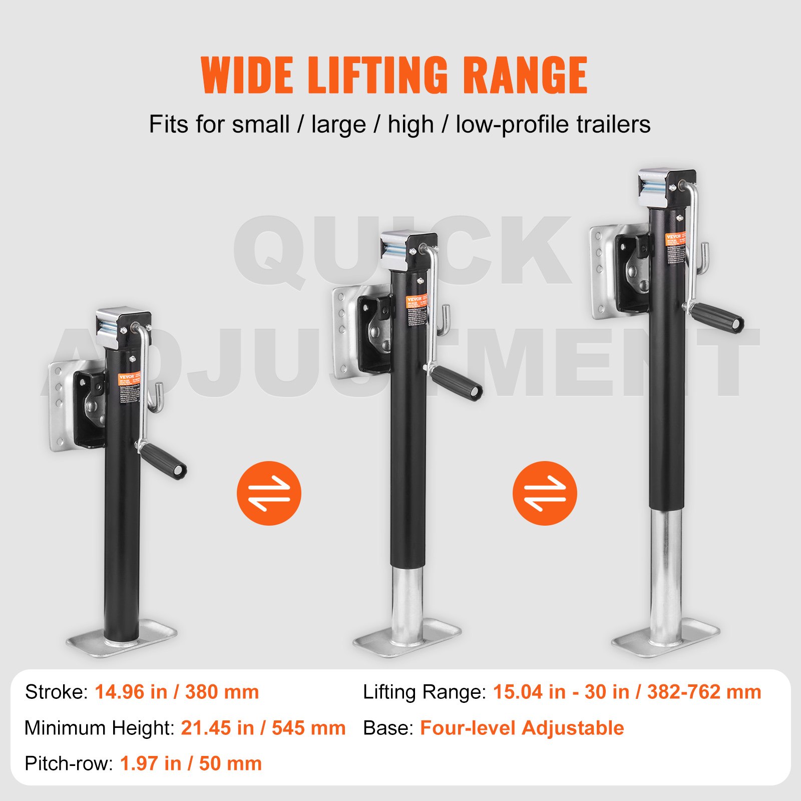 VEVOR Trailer Jack, Trailer Tongue Jack Fix Mount Bolt-on 2500 lb Weight Capacity, Trailer Jack Stand with Handle for lifting RV Trailer, Horse Trailer, Utility Trailer, Yacht Trailer