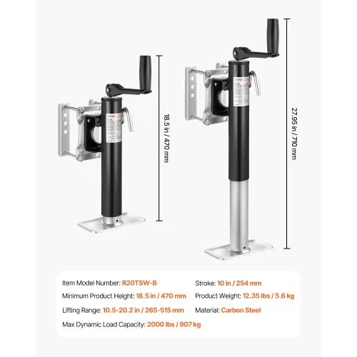 Pööratav haagise tugijalg 907 kg, tõstekõrgus 254 mm — pilt 7