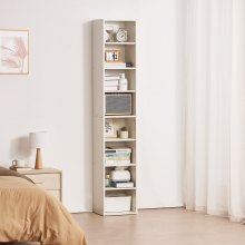 VEVOR 8-Tier Narrow Bookshelf 180cm Wooden Open Bookcase Adjustable Shelf White