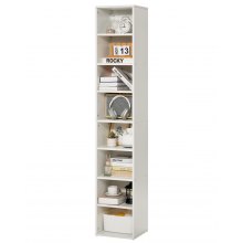 VEVOR 8 Tiers Narrow Bookshelf 71" Wooden Open Bookcase Adjustable Shelf White