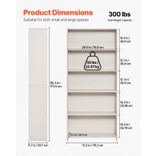 VEVOR 5-Tier Wide Bookshelf 173cm Wooden Freestanding Open Bookcase Shelf White