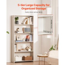 VEVOR 5-Tier Wide Bookshelf 173cm Wooden Freestanding Open Bookcase Shelf White