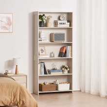 VEVOR 5-Tier Wide Bookshelf 173cm Wooden Freestanding Open Bookcase Shelf White