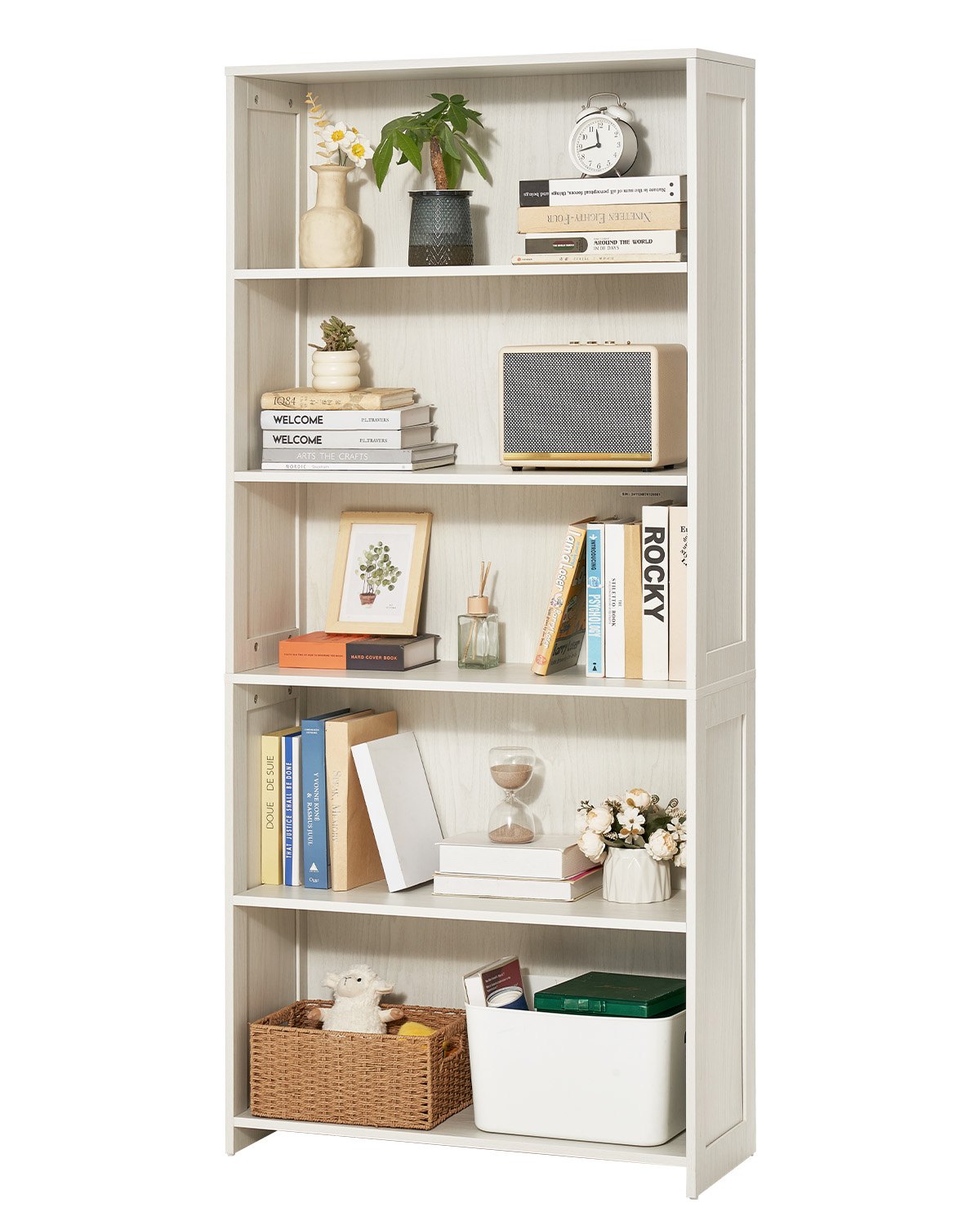 VEVOR 5 Tiers Wide Bookshelf, 173.5 cm Wooden Open Bookcase with Display Storage Organizer Shelf, Freestanding Tall Display Floor Bookcase Bookshelf for Library, Bedroom, Living Room, Office, White