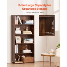 VEVOR 5 Tiers Narrow Bookshelf 53" Wooden Open Bookcase Adjustable Shelf Brown