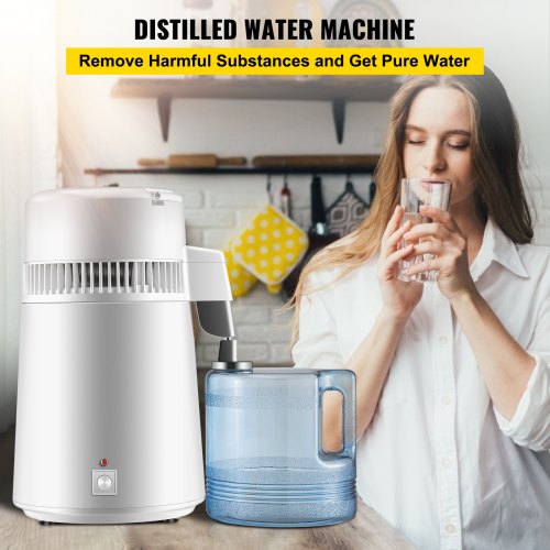 VEVOR Pure Water Distiller 750W, Purifier Filter Fully Upgraded with Handle 1.1 Gal /4L, BPA Free Container, Perfect for Home Use, White