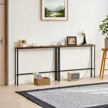 VEVOR Narrow Console Table, 2 Pack Behind Couch Shelf with Power Outlets, 1-Tier Long Entryway Shelf, Narrow Sofa Table with Metal Frame and Charge Station, for Entryway, Hallway, Living Room