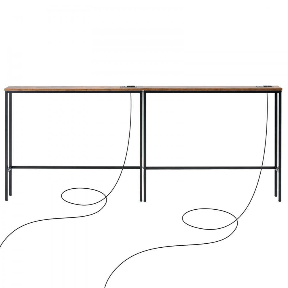 VEVOR Narrow Console Sofa Table, 2 Pieces Behind Couch Table with Power Outlets, 1-Tier Long Entryway Table, Narrow Sofa Table with Metal Frame and Charge Station, for Entryway, Hallway, Living Room
