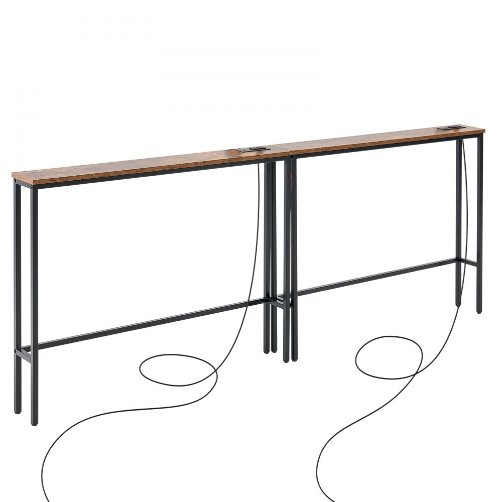 VEVOR Narrow Console Sofa Table, 2 Pieces Behind Couch Table with Power Outlets, 1-Tier Long Entryway Table, Narrow Sofa Table with Metal Frame and Charge Station, for Entryway, Hallway, Living Room