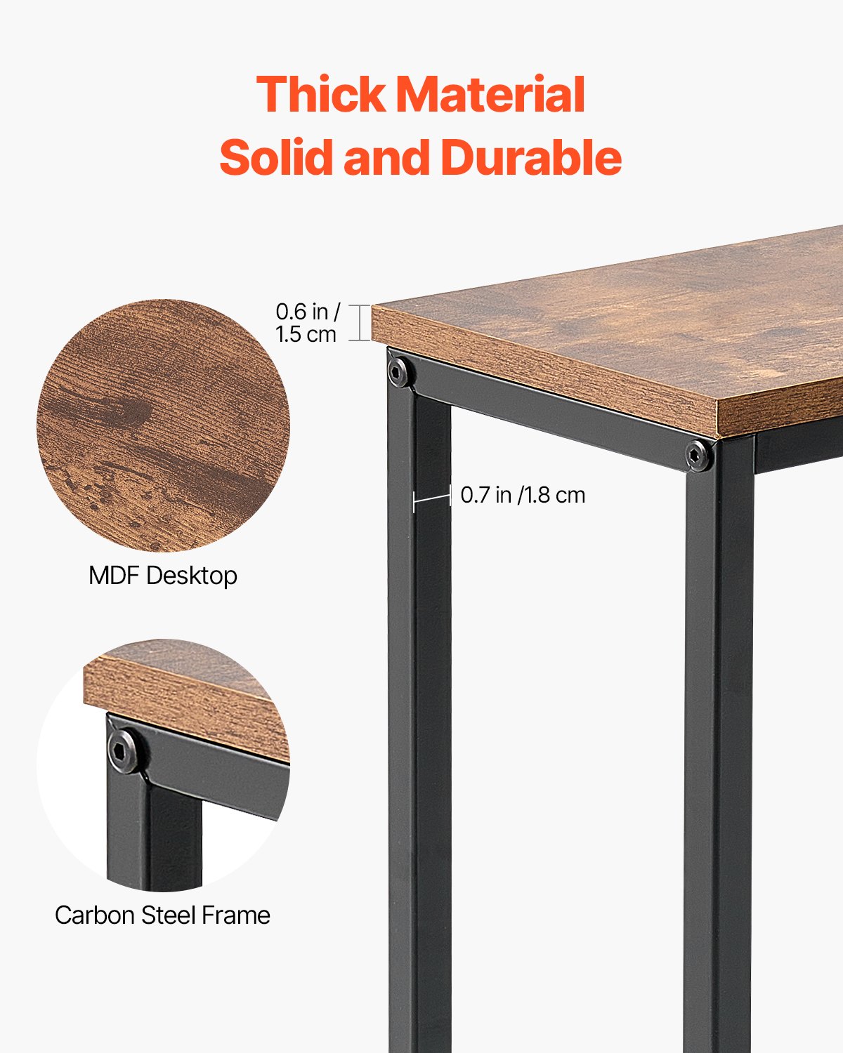 VEVOR Narrow Console Sofa Table, 2 Pieces Behind Couch Table with Power Outlets, 1-Tier Long Entryway Table, Narrow Sofa Table with Metal Frame and Charge Station, for Entryway, Hallway, Living Room