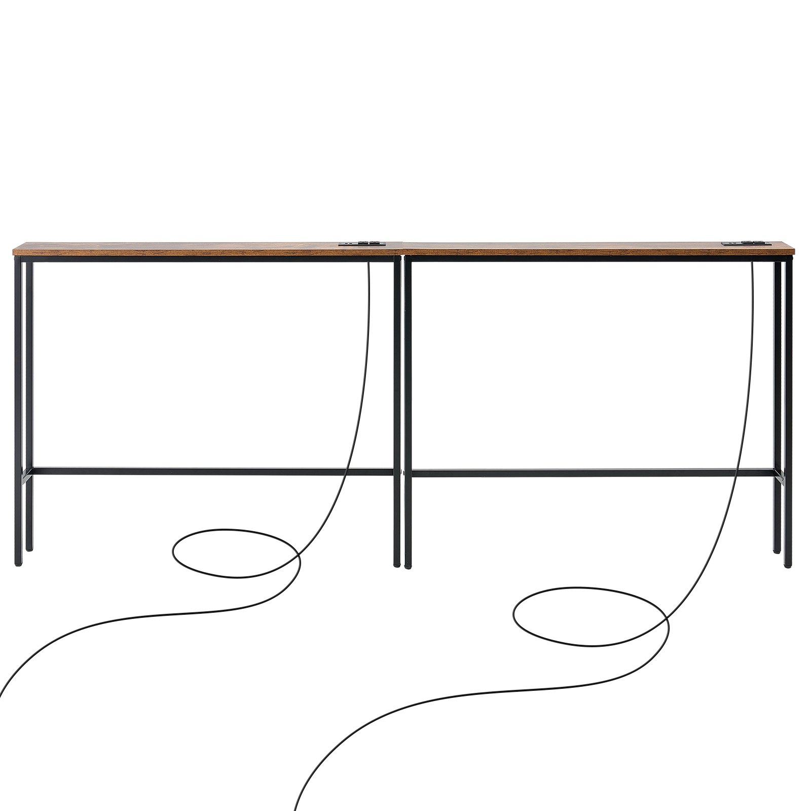 VEVOR Narrow Console Sofa Table, 2 Pieces Behind Couch Table with Power Outlets, 1-Tier Long Entryway Table, Narrow Sofa Table with Metal Frame and Charge Station, for Entryway, Hallway, Living Room