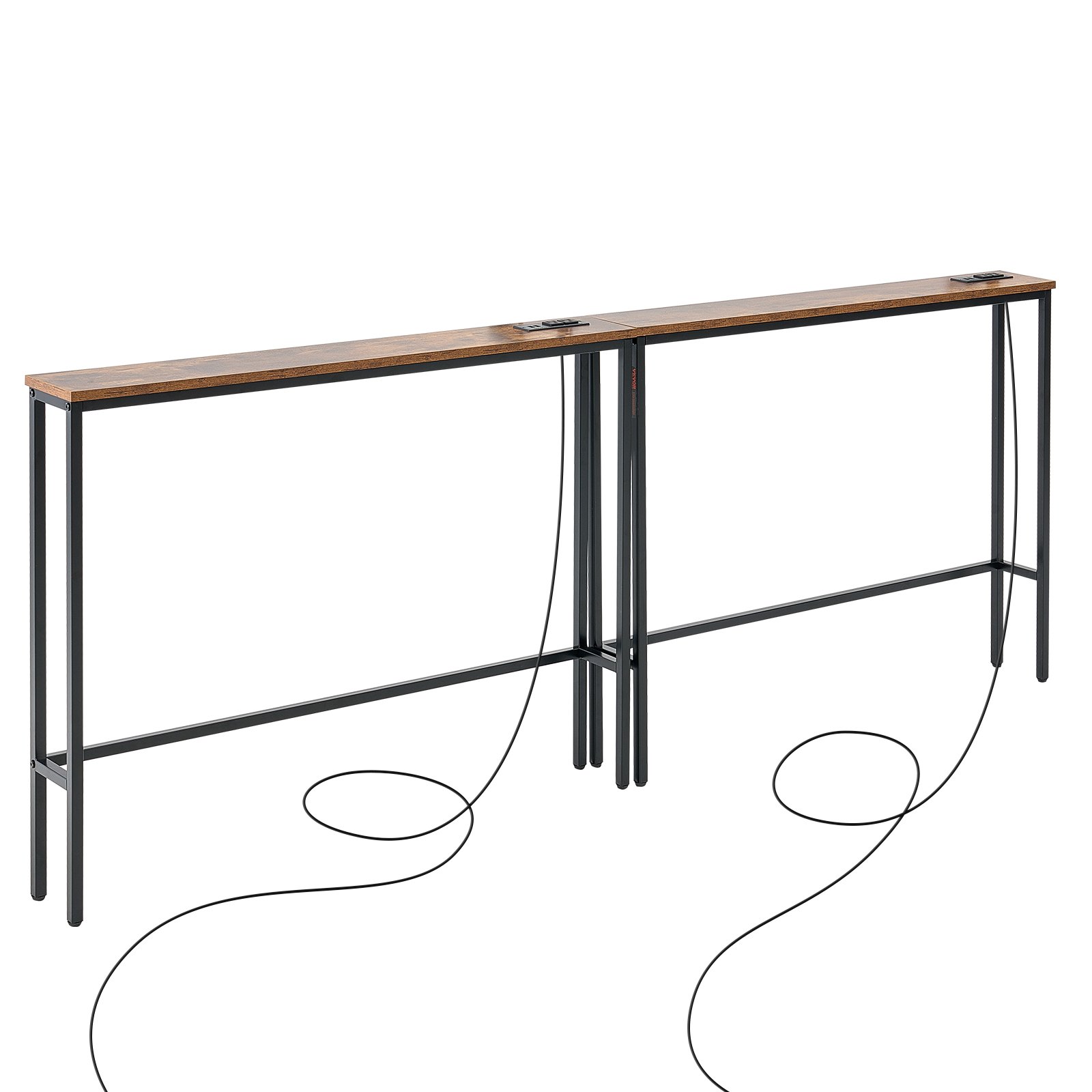 VEVOR Narrow Console Sofa Table, 2 Pieces Behind Couch Table with Power Outlets, 1-Tier Long Entryway Table, Narrow Sofa Table with Metal Frame and Charge Station, for Entryway, Hallway, Living Room