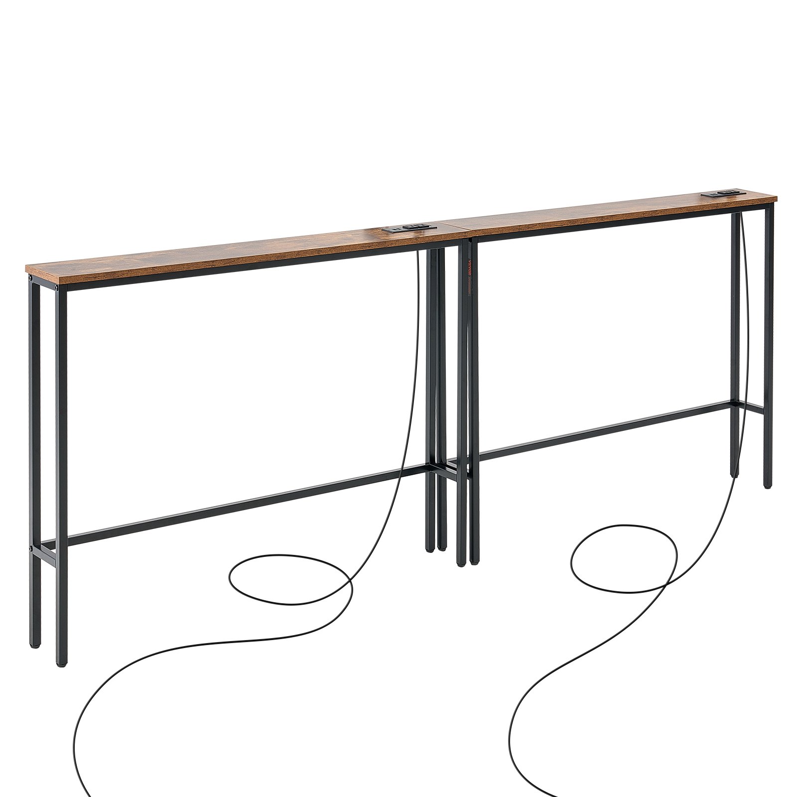 VEVOR Narrow Console Sofa Table, 2 Pieces Behind Couch Table with Power Outlets, 1-Tier Long Entryway Table, Narrow Sofa Table with Metal Frame and Charge Station, for Entryway, Hallway, Living Room