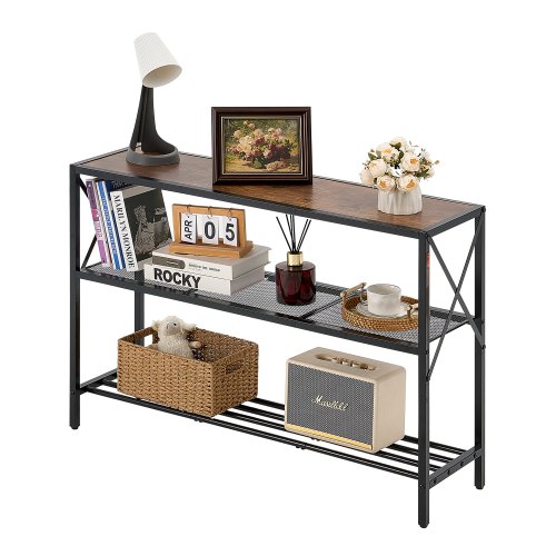 VEVOR Narrow Console Table, 41.7 Inch Entryway Table, 3-Tier Hallway Table, Sofa Table with Metal Frame, Console Tables for Entryway, Hallway, Living Room & Bedroom