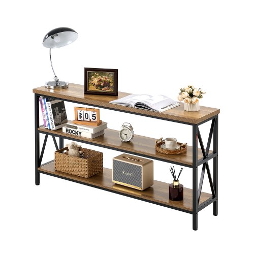 VEVOR Narrow Console Table, 55 Inch Entryway Table, 3-Tier Long Hallway Table, Sofa Table with Metal Frame, Console Tables for Entryway, Hallway, Living Room & Bedroom