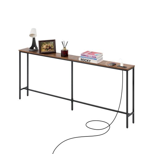 VEVOR Narrow Console Table, 70.9" Behind Couch Shelf with Power Outlets, 1-Tier Long Entryway Shelf, Narrow Sofa Table with Metal Frame and Charge Station, for Entryway, Hallway, Living Room