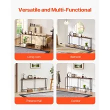 VEVOR Narrow Console Table, 70.9" Behind Couch Shelf with Power Outlets, 1-Tier Long Entryway Shelf, Narrow Sofa Table with Metal Frame and Charge Station, for Entryway, Hallway, Living Room